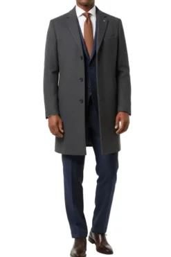 (XL, 4XL) Charcoal 38" Wool Blend Long Overcoat