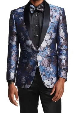 (2XL) Blue Slim Fit Satin Blazer