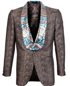 (6XL) Brown Slim Fit Satin Shawl Lapel Sports Coat Limited Edition
