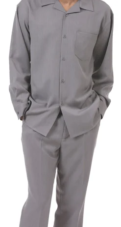 (3XL) Men's 2 Piece Long Sleeve Walking Suit in Gray