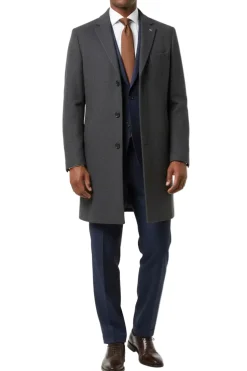 (XL, 4XL) Charcoal 38" Wool Blend Long Overcoat